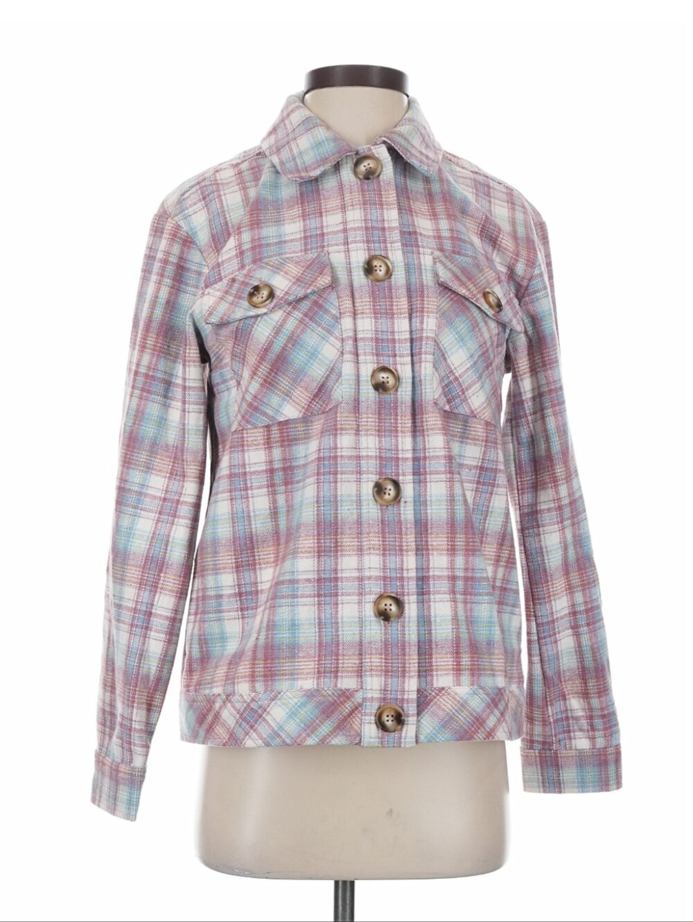 Kut from the Kloth Plaid Shacket Jacket Dusty Rose Blue XS